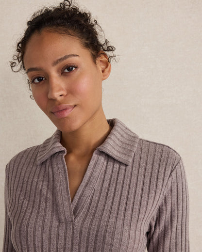 Talbots WIDE RIB KNIT JOHNNY COLLAR TOP