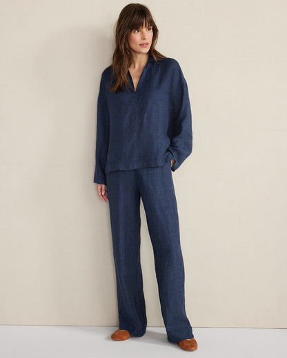 Talbots LINEN COLLARED LONG SLEEVE TOP
