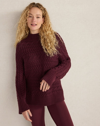 Talbots ORGANIC COTTON HORIZONTAL CABLE FUNNEL NECK SWEATER