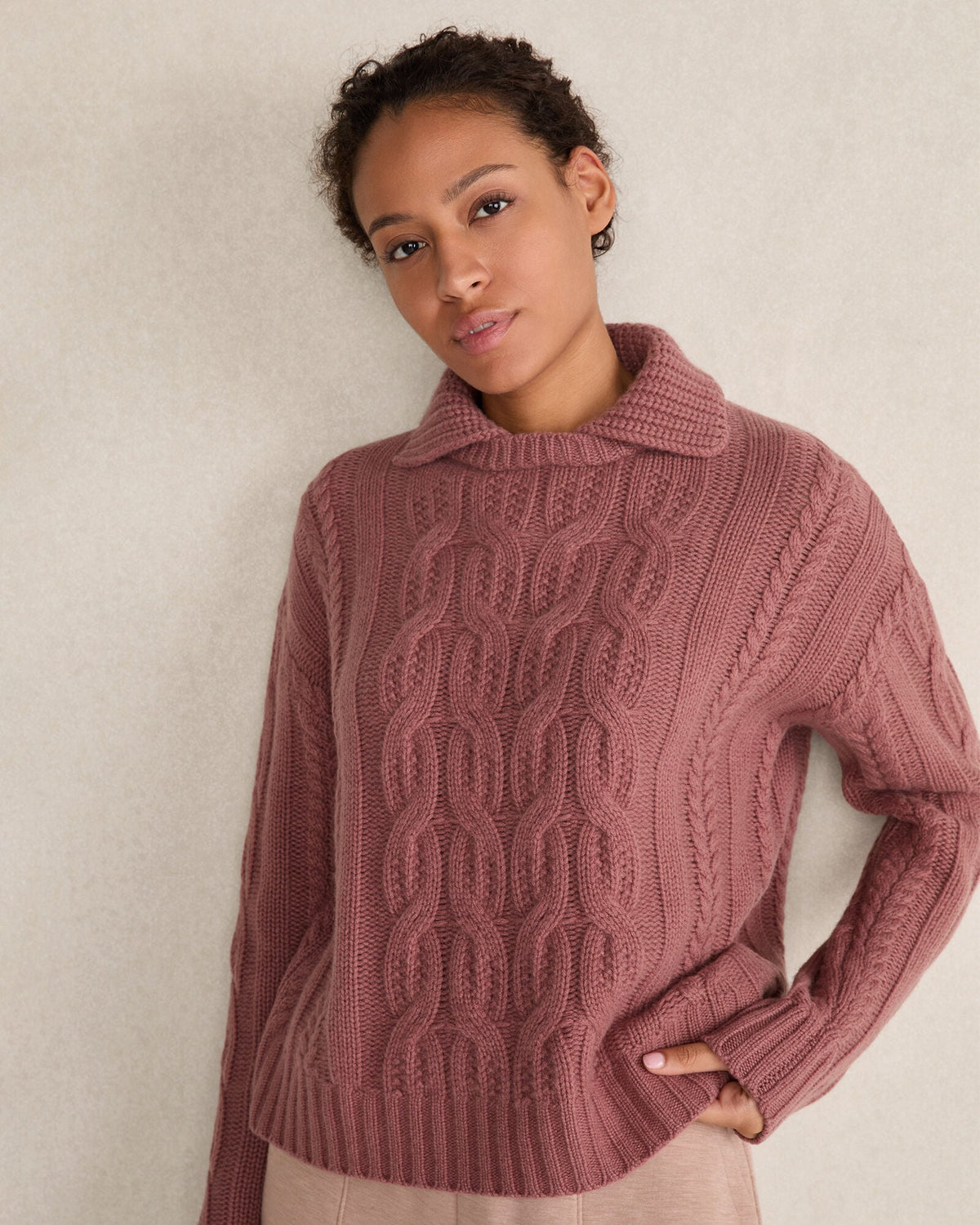 Talbots CASHMERE CABLE COLLARED SWEATER