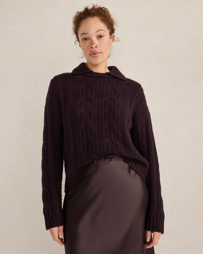Talbots CASHMERE CABLE COLLARED SWEATER