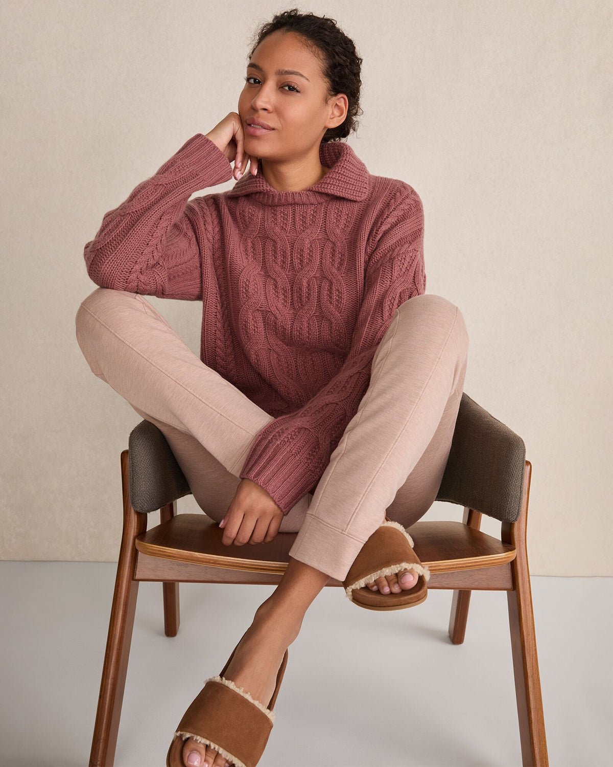 Talbots CASHMERE CABLE COLLARED SWEATER