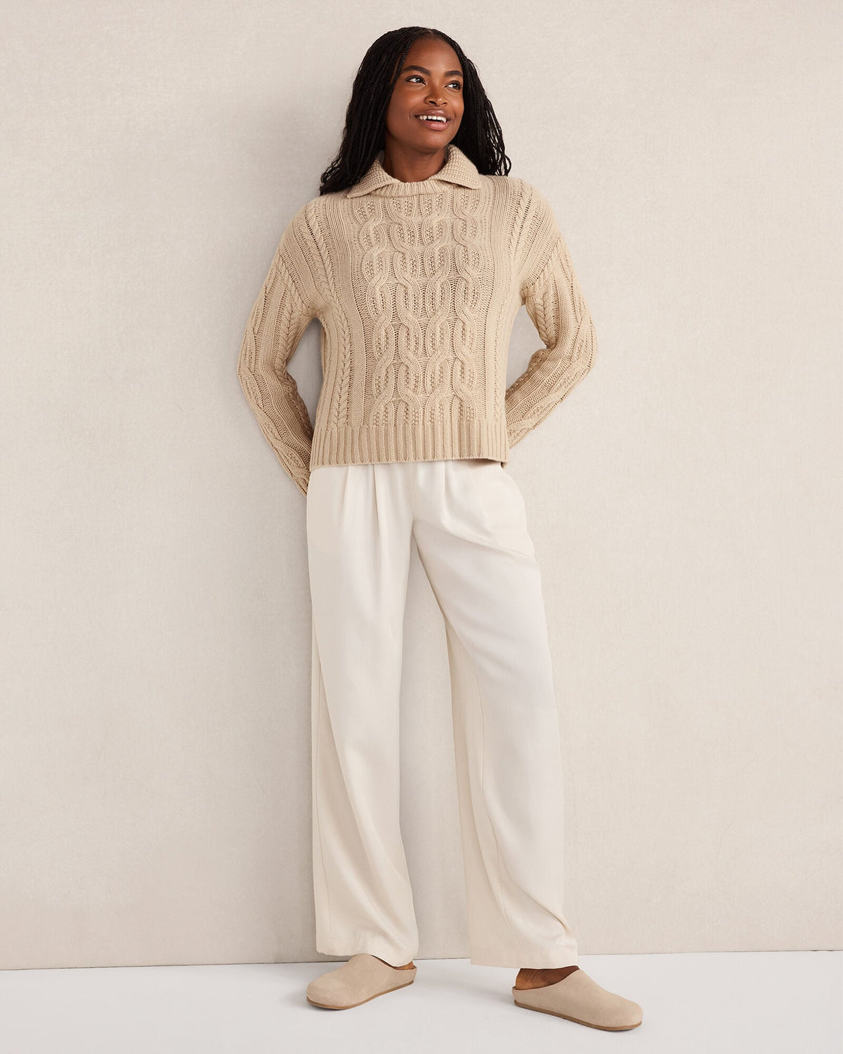 Talbots CASHMERE CABLE COLLARED SWEATER