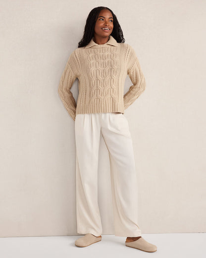 Talbots CASHMERE CABLE COLLARED SWEATER