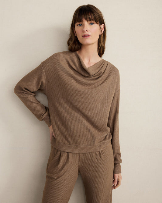 Talbots BRUSHED RIB KNIT DRAPE NECK TOP