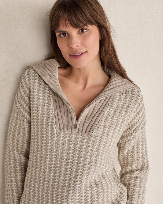 Talbots COTTON BLEND CONTRAST STITCH HALF ZIP SWEATER