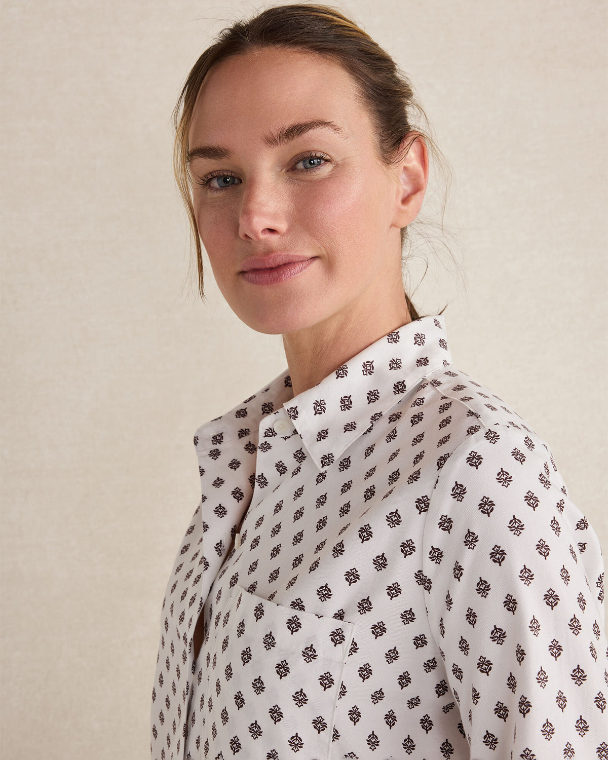 Talbots ORGANIC COTTON BLEND FLORAL TILE PAJAMA TOP