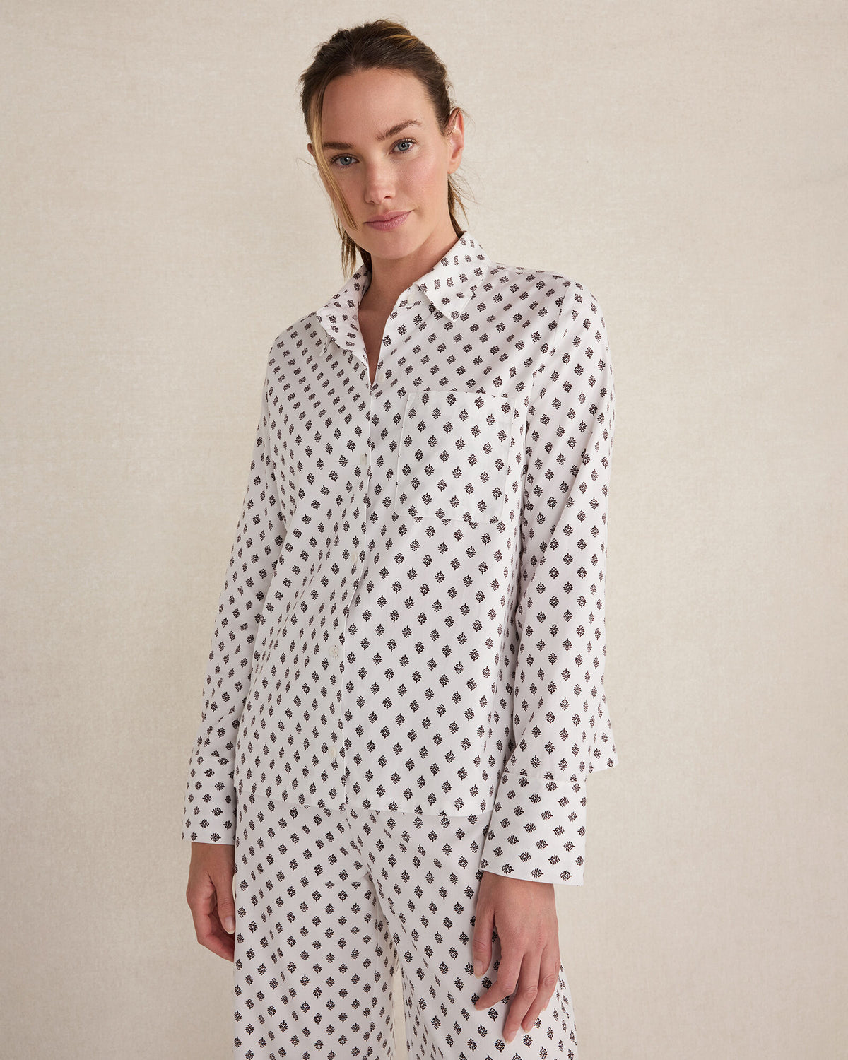 Talbots ORGANIC COTTON BLEND FLORAL TILE PAJAMA TOP