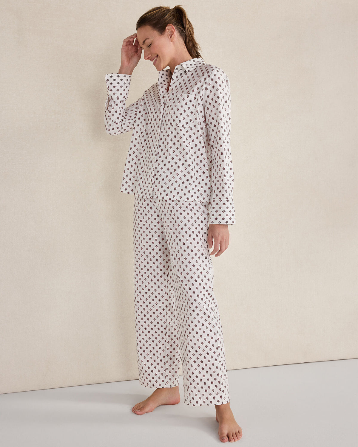 Talbots ORGANIC COTTON BLEND FLORAL TILE PAJAMA TOP