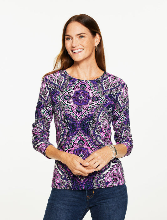 Talbots LONG SLEEVE CREWNECK TEE - DIAMOND MEDALLION