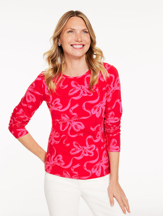 Talbots LONG SLEEVE CREWNECK TEE - BICOLOR BOWS