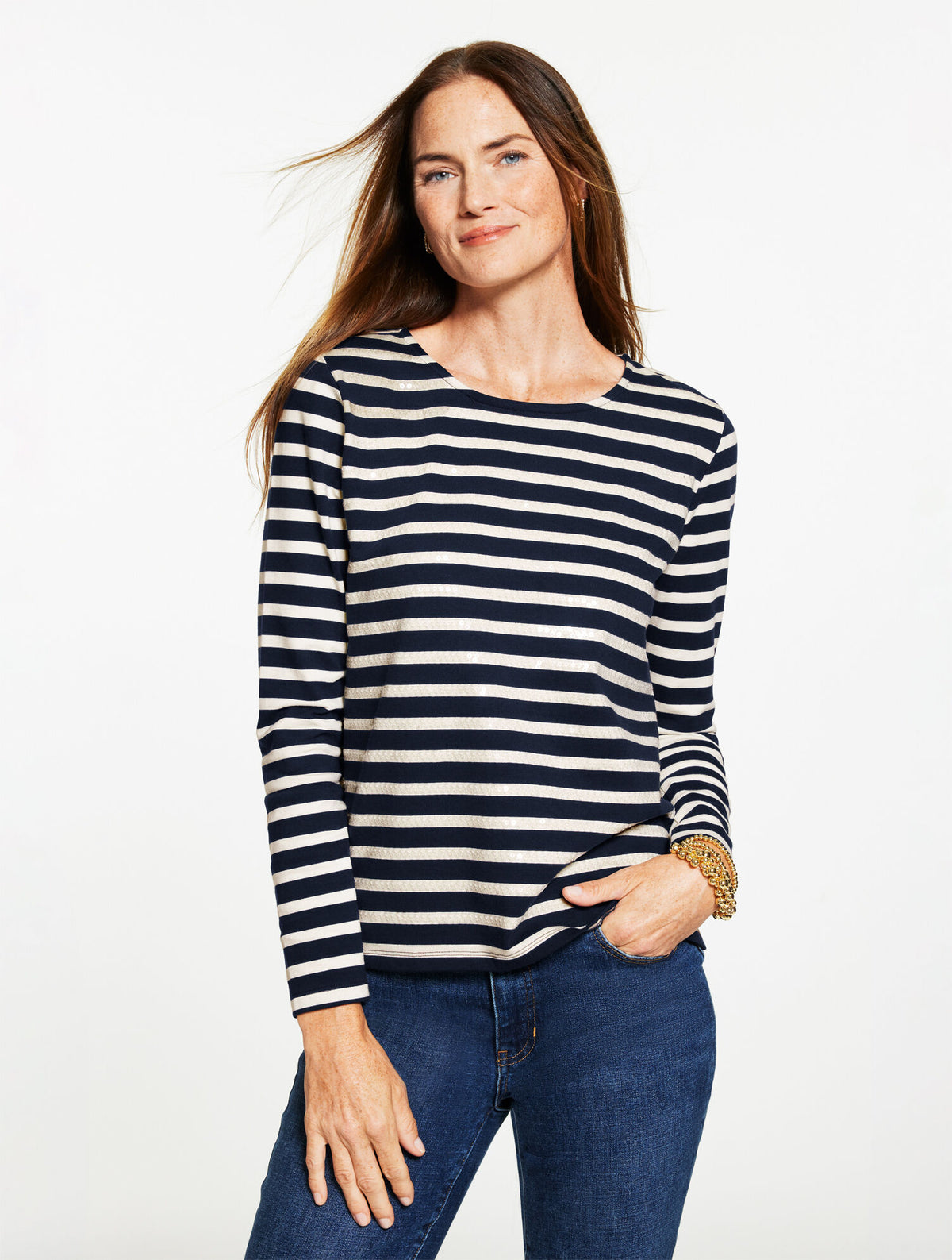 Talbots CREWNECK TEE - SEQUIN STRIPE