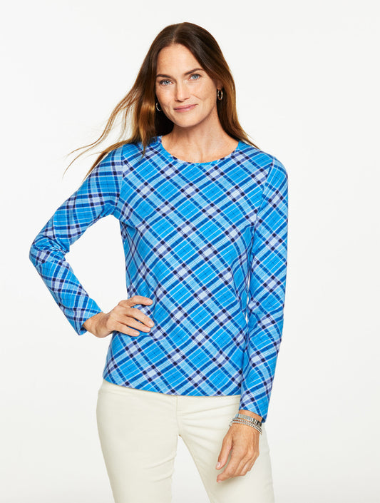 Talbots LONG SLEEVE CREWNECK TEE - TINSEL PLAID