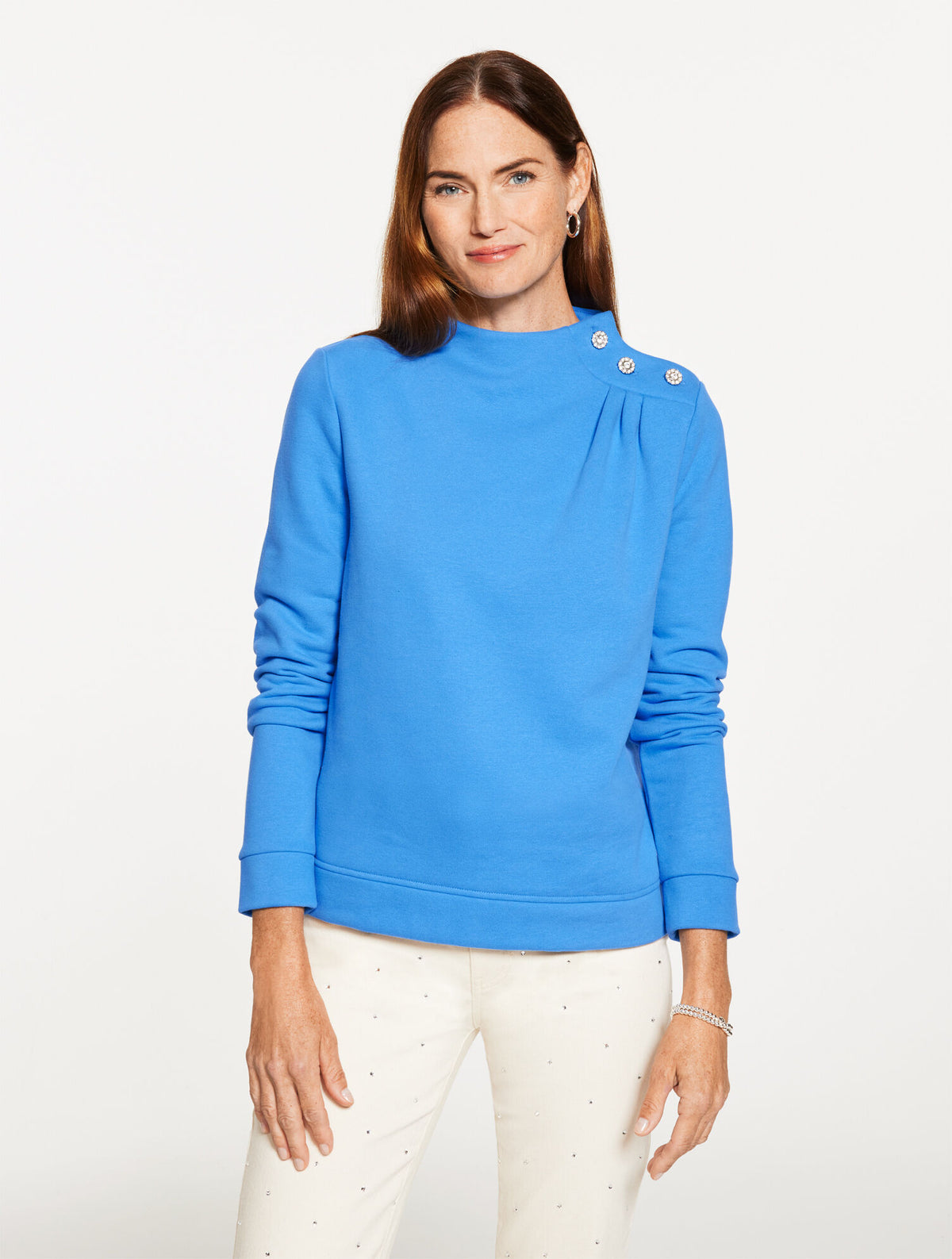 Talbots JEWEL BUTTON SHOULDER SWEATSHIRT