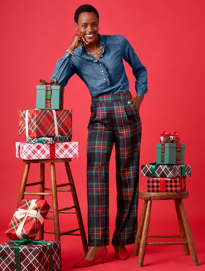 Talbots WIDE LEG PULL-ON PANTS - JOLLY TARTAN