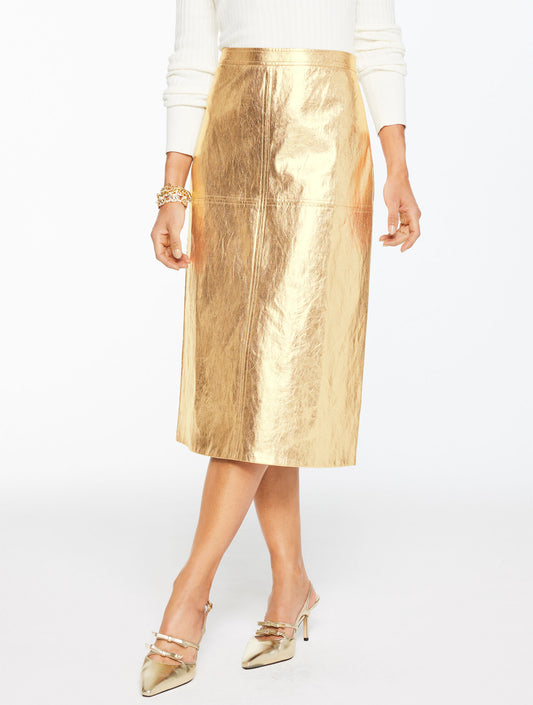 Talbots CRINKLE METALLIC FAUX LEATHER MIDI SKIRT