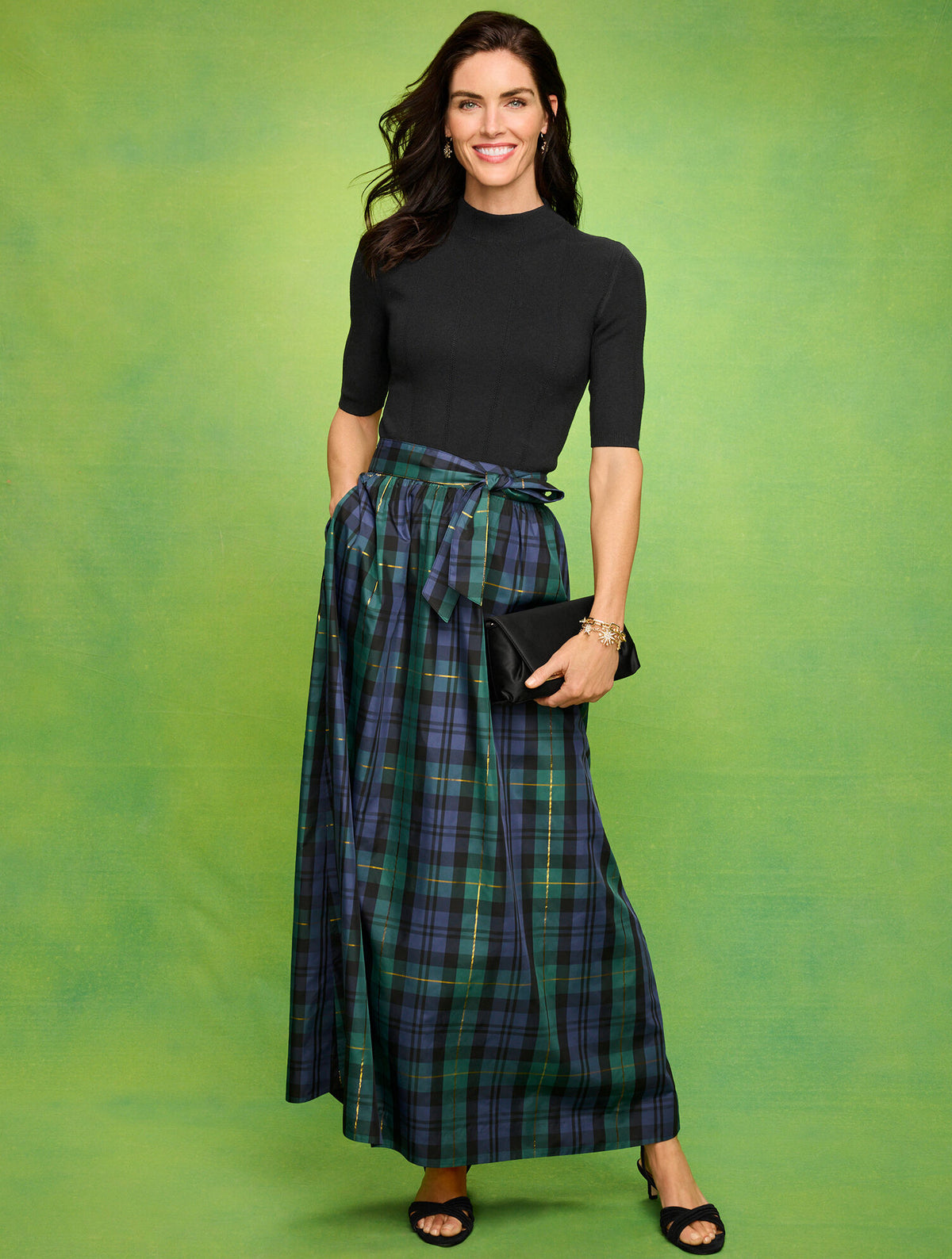 Talbots TAFFETA FIT & FLARE SKIRT - SLOANE TARTAN