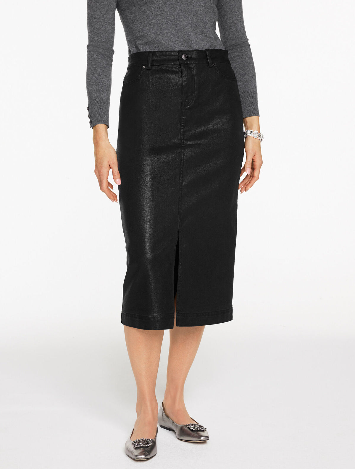 Talbots DENIM MIDI SKIRT - LIGHT FOIL