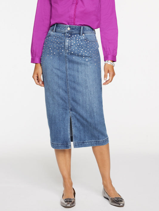 Talbots EMBELLISHED DENIM MIDI SKIRT