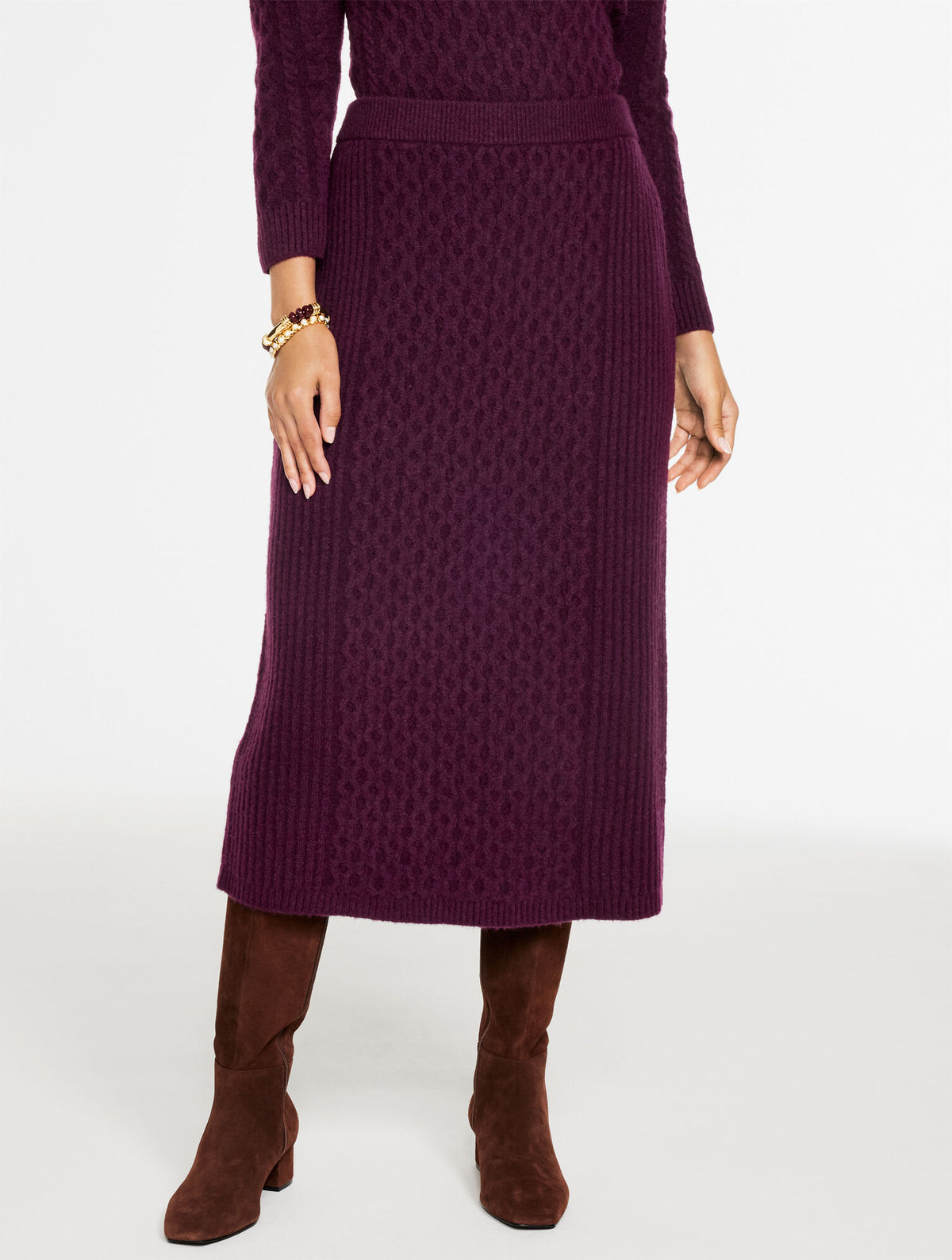 Talbots MIXED CABLE KNIT MIDI SKIRT