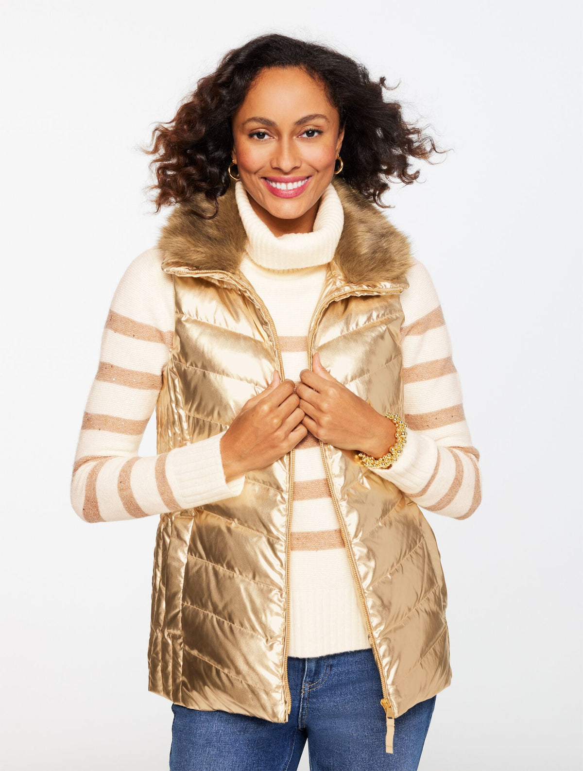 Talbots QUILTED PUFFER VEST - METALLIC