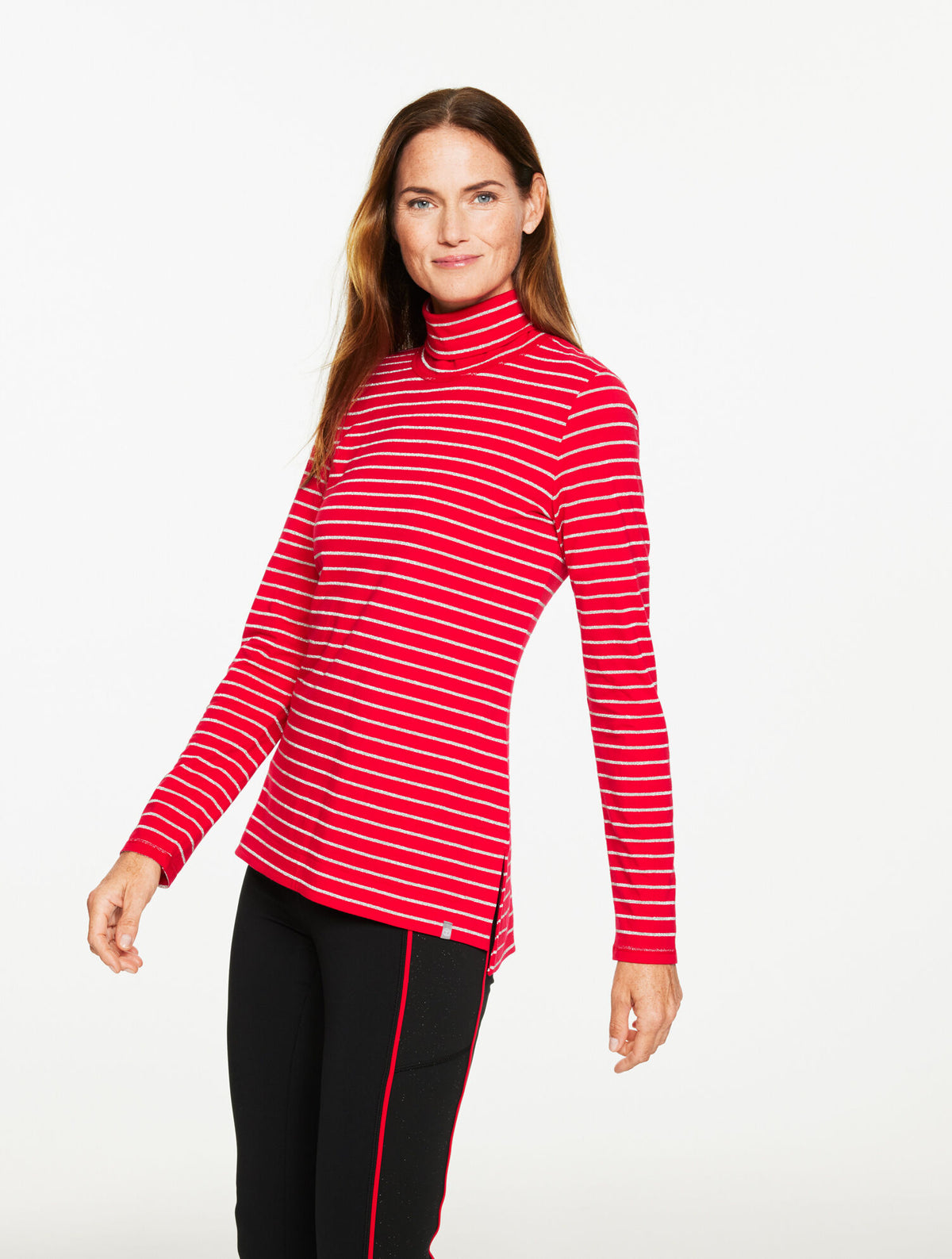 Talbots SUPERSOFT JERSEY TURTLENECK TEE - GLITTER SNOW STRIPE
