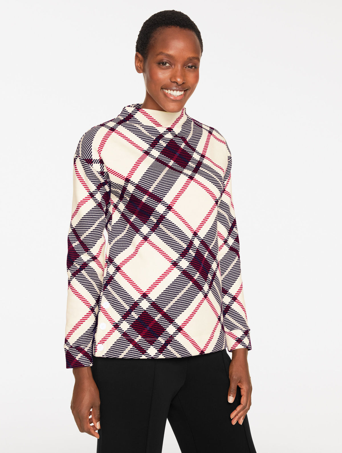 Talbots CLASSIC FRENCH TERRY MOCKNECK PULLOVER - CHILLY PLAID