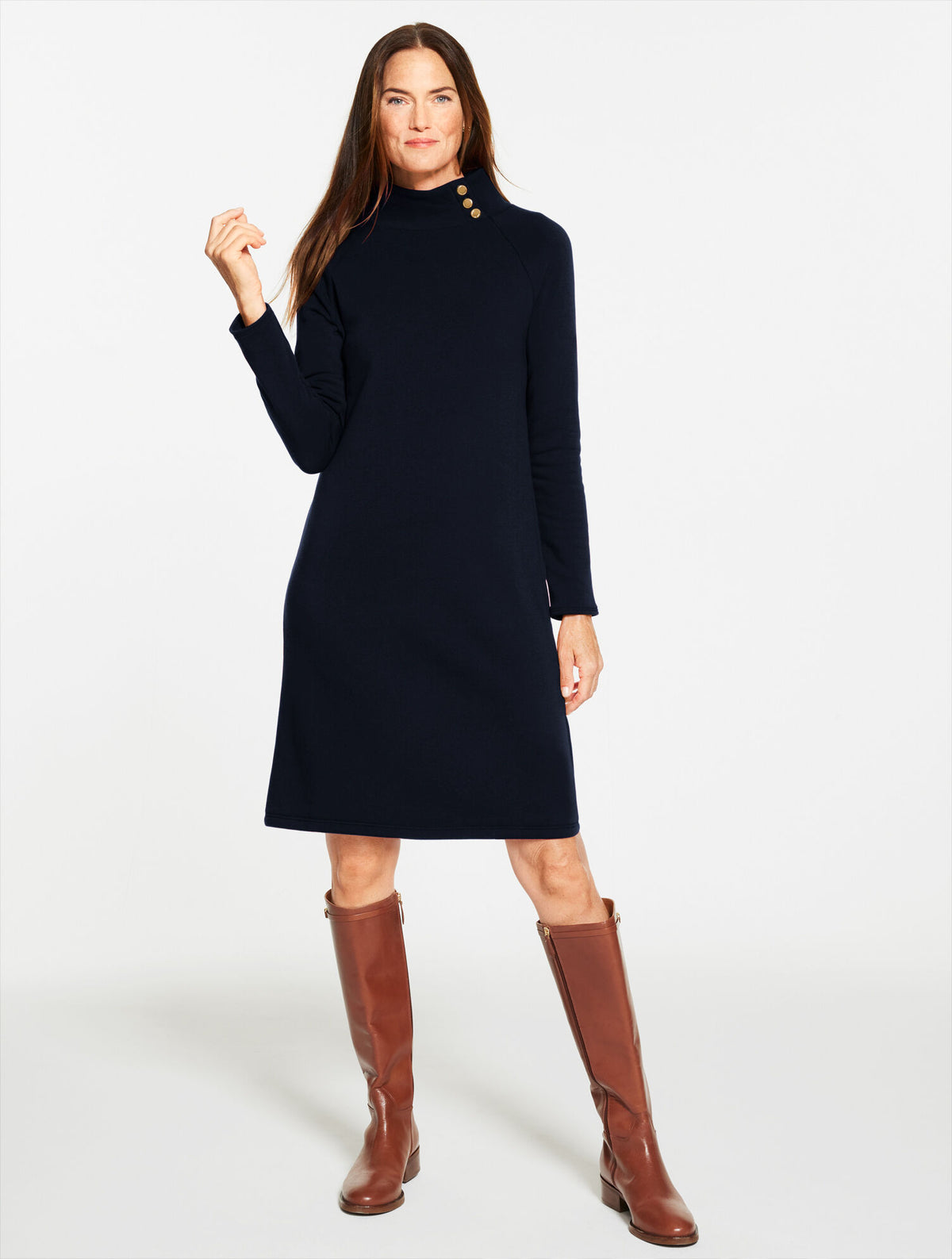 Talbots FLEECE SIDE BUTTON TURTLENECK DRESS