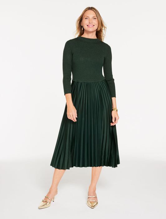 Talbots MIXED MEDIA PLEATED MIDI DRESS