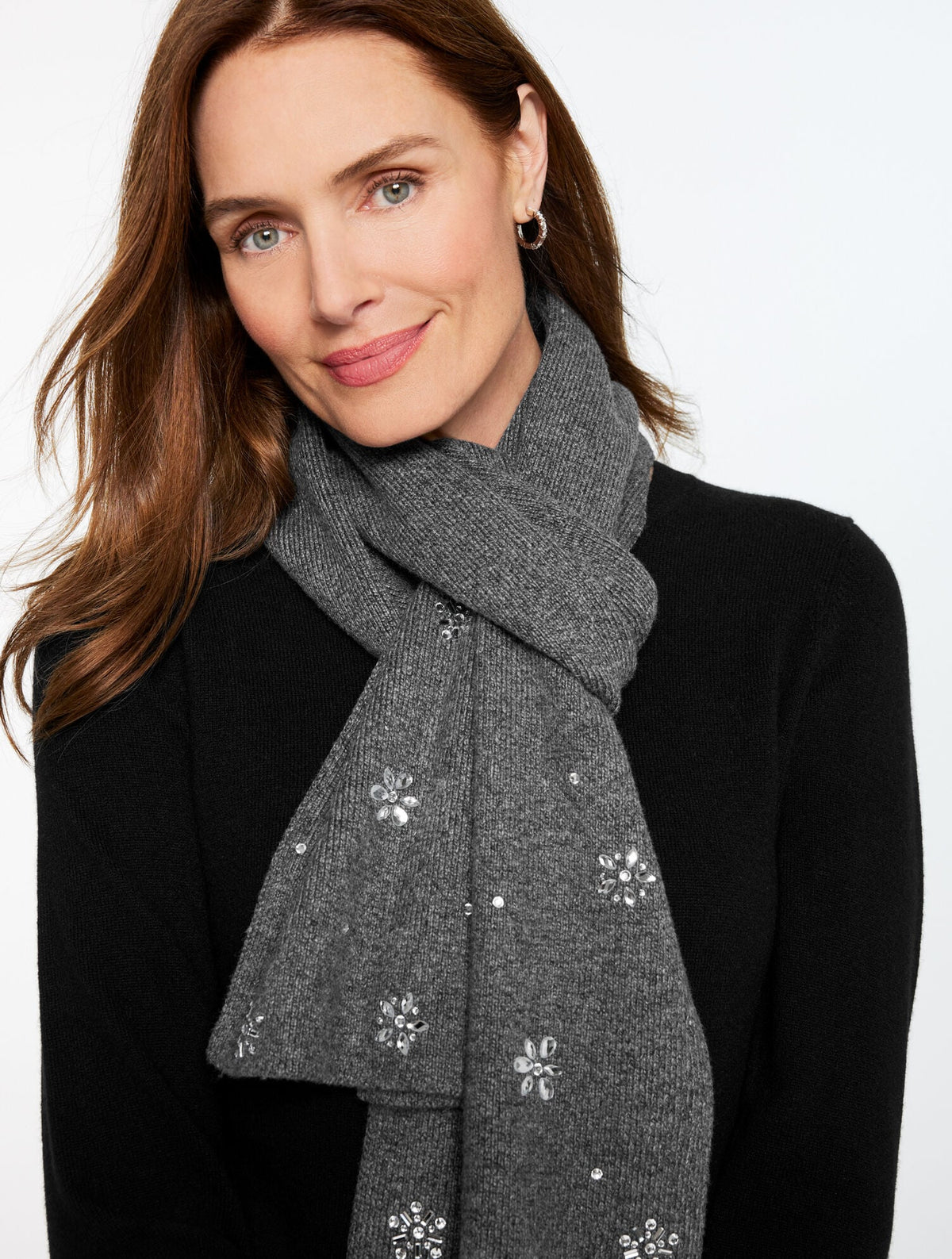 Talbots SNOWFLAKE EMBELLISHED SOFT KNIT SCARF