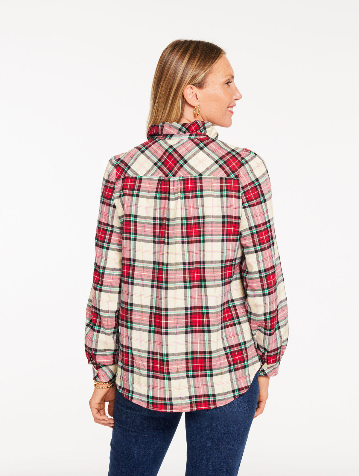 Talbots METALLIC RUFFLE POPOVER - HEARTWARMING PLAID