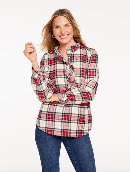 Talbots METALLIC RUFFLE POPOVER - HEARTWARMING PLAID