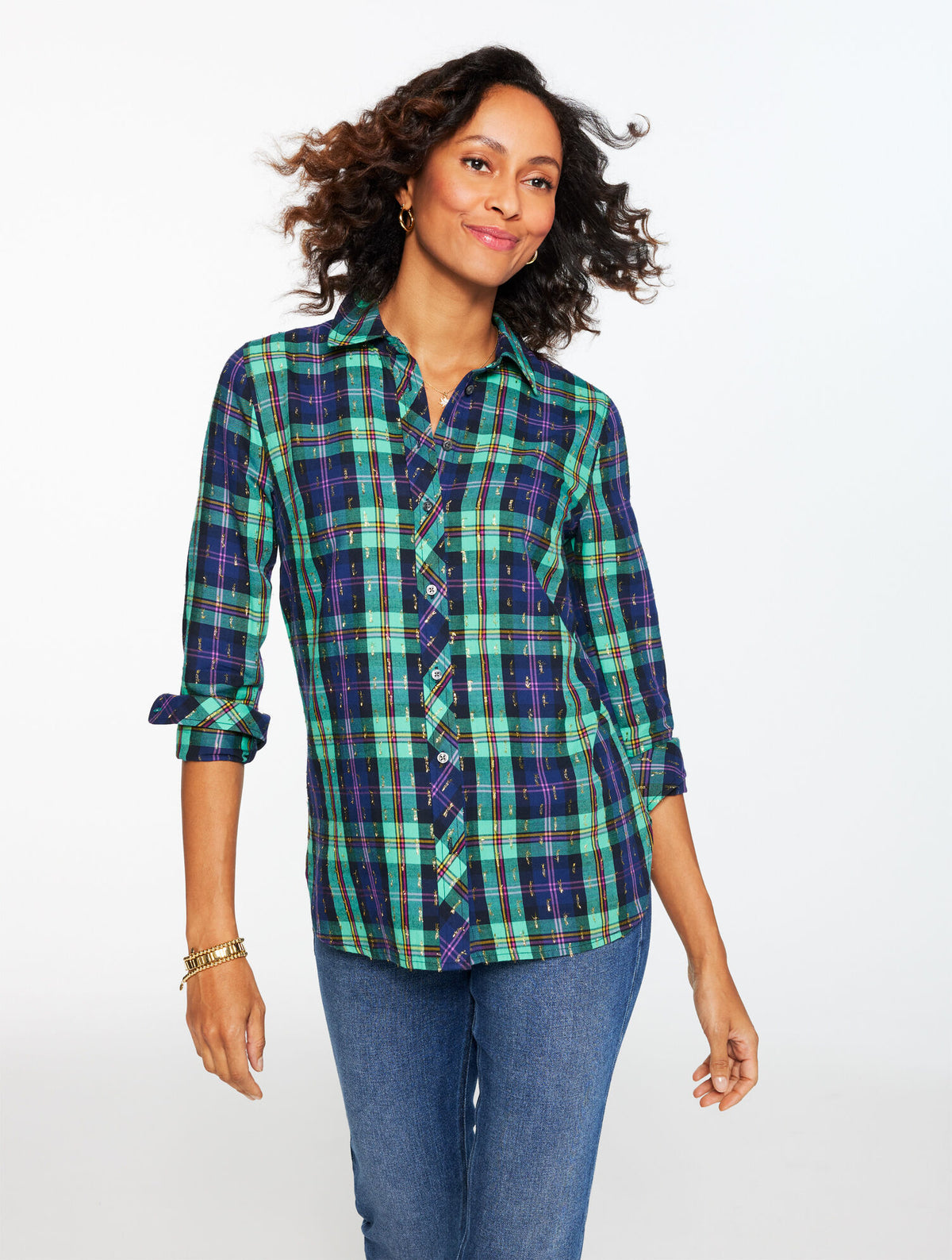 Talbots METALLIC MODERN CLASSIC SHIRT - CHEERFUL PLAID