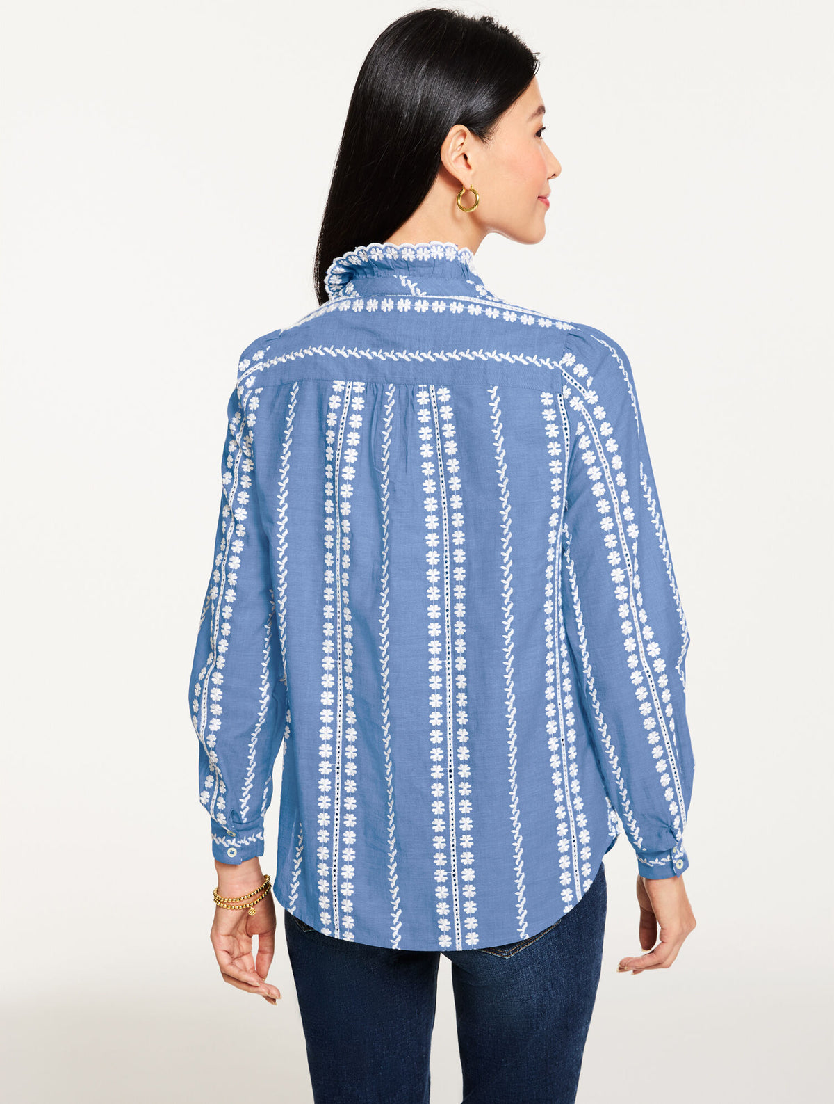 Talbots EMBROIDERED RUFFLE TOP