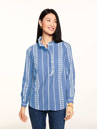Talbots EMBROIDERED RUFFLE TOP