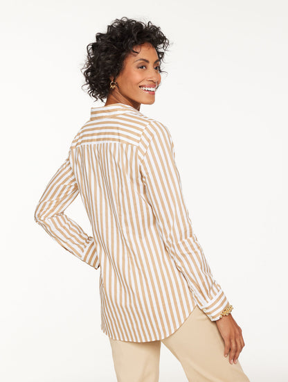 Talbots TIE FRONT POPLIN SHIRT - TRANQUIL STRIPE