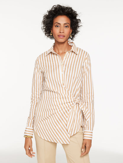 Talbots TIE FRONT POPLIN SHIRT - TRANQUIL STRIPE