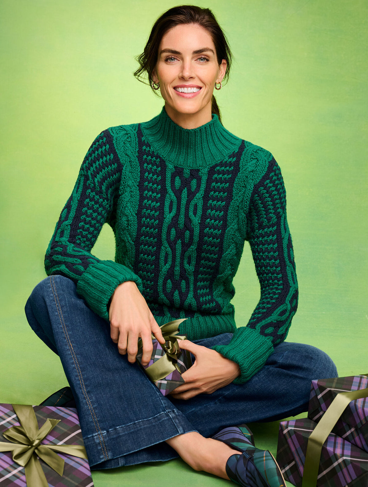 Talbots BICOLOR CABLE MOCKNECK SWEATER