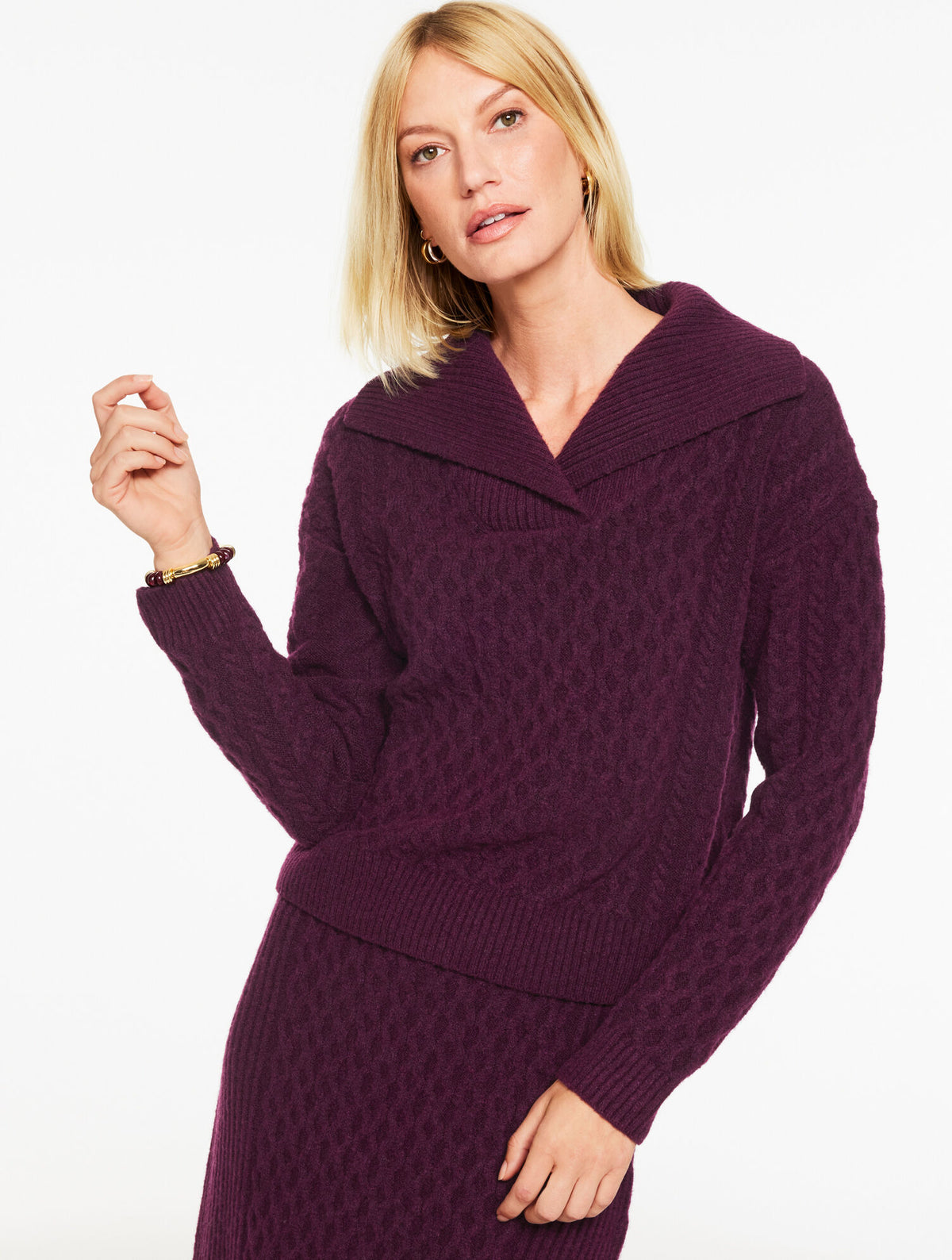 Talbots MIXED CABLE SHAWL COLLAR SWEATER