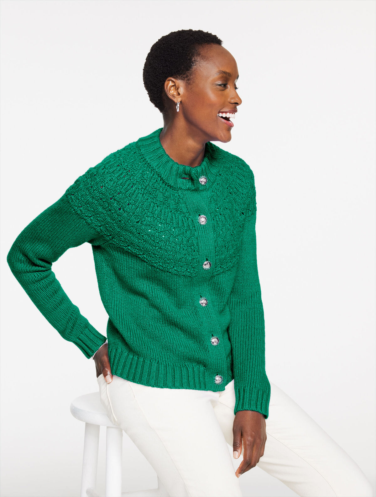 Talbots POINTELLE MOCKNECK CARDIGAN