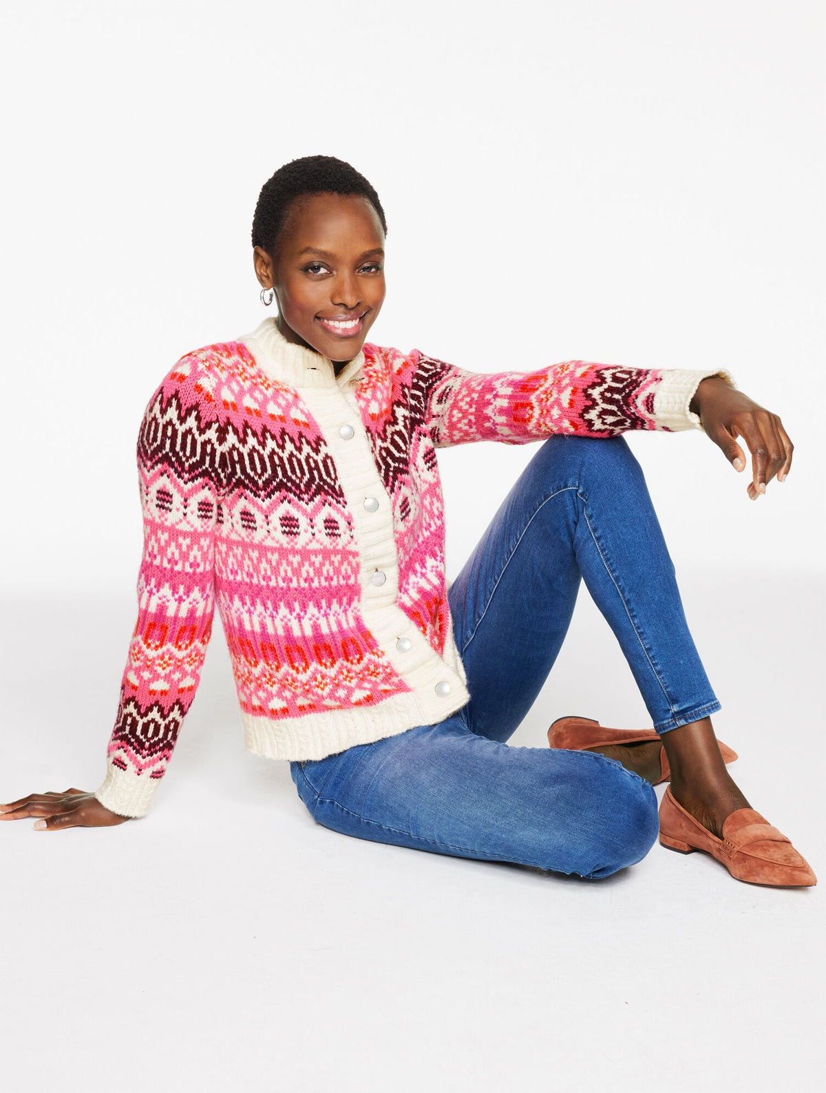 Talbots MOCKNECK CARDIGAN - MODERN FAIR ISLE