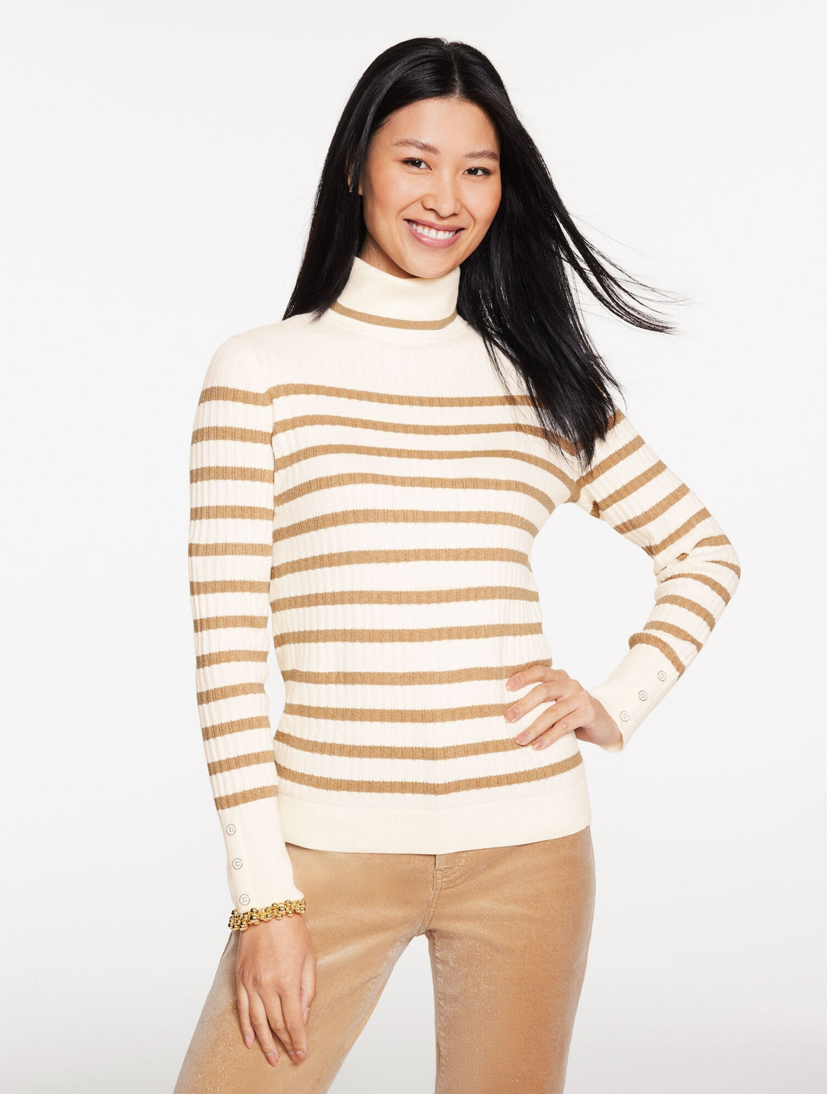 Talbots RIBBED TURTLENECK SWEATER - METALLIC STRIPE