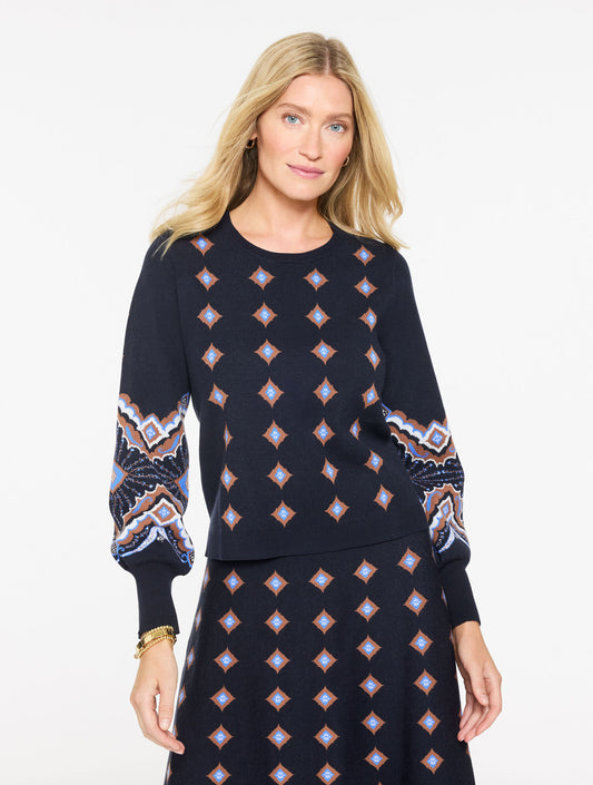 Talbots JACQUARD CREWNECK SWEATER - SCALLOP MEDALLION