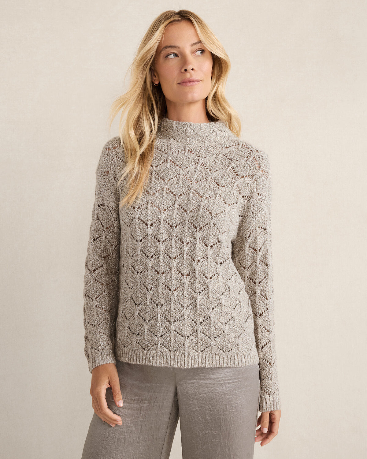 Talbots LUREX BLEND POINTELLE CREWNECK SWEATER