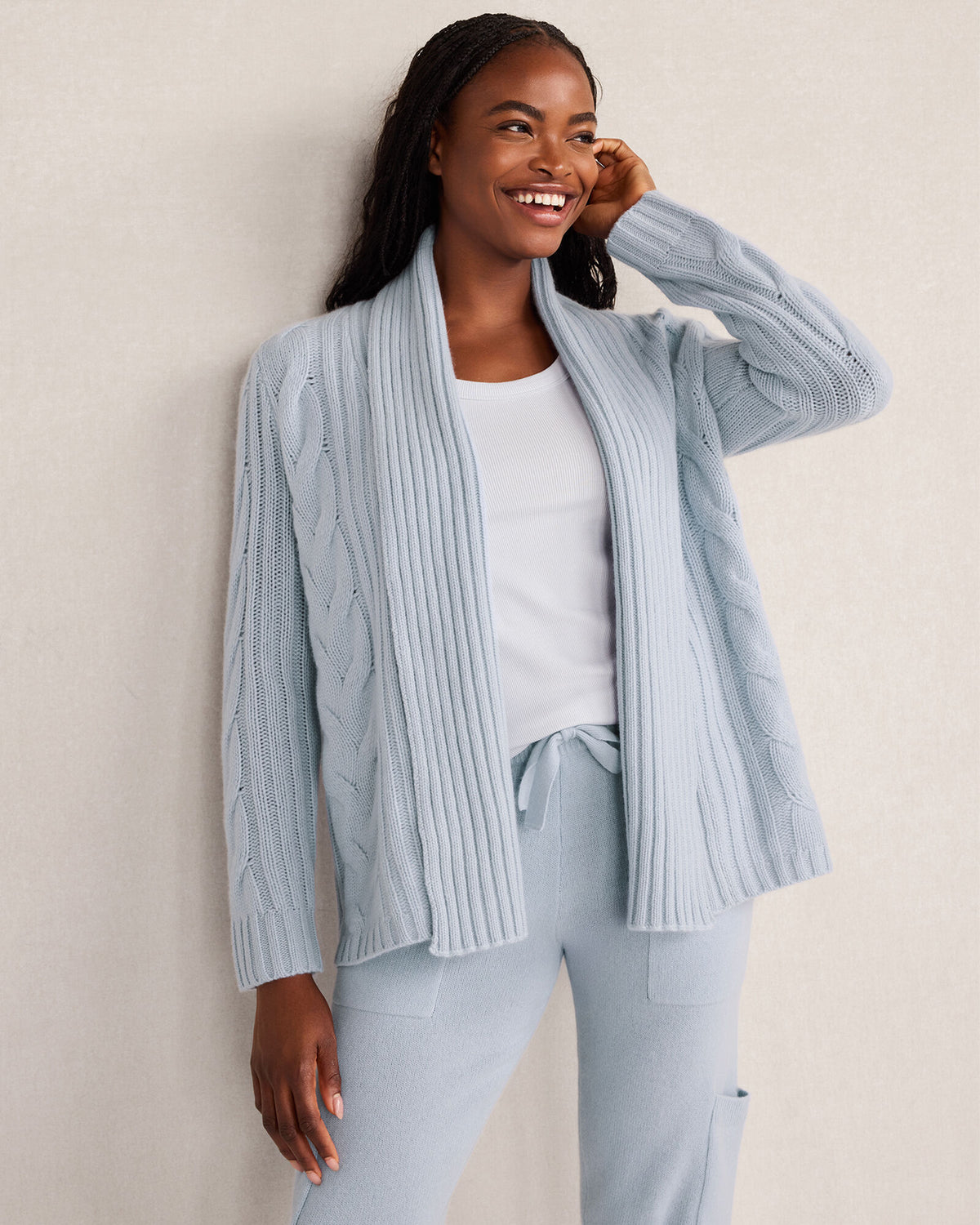 Talbots CASHMERE CABLE OPEN FRONT CARDIGAN