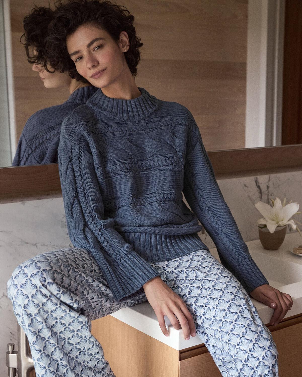 Talbots COTTON BLEND HORIZONTAL CABLE SWEATER