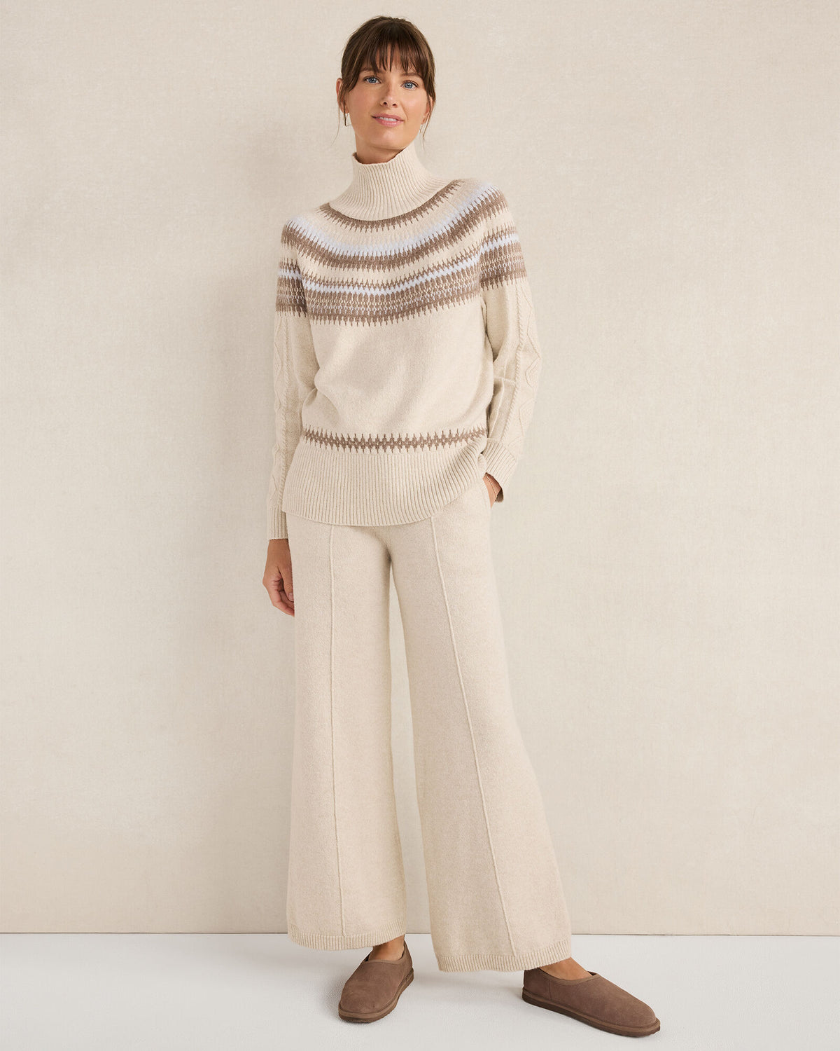 Talbots ORGANIC COTTON BLEND FAIR ISLE CABLE MOCKNECK SWEATER