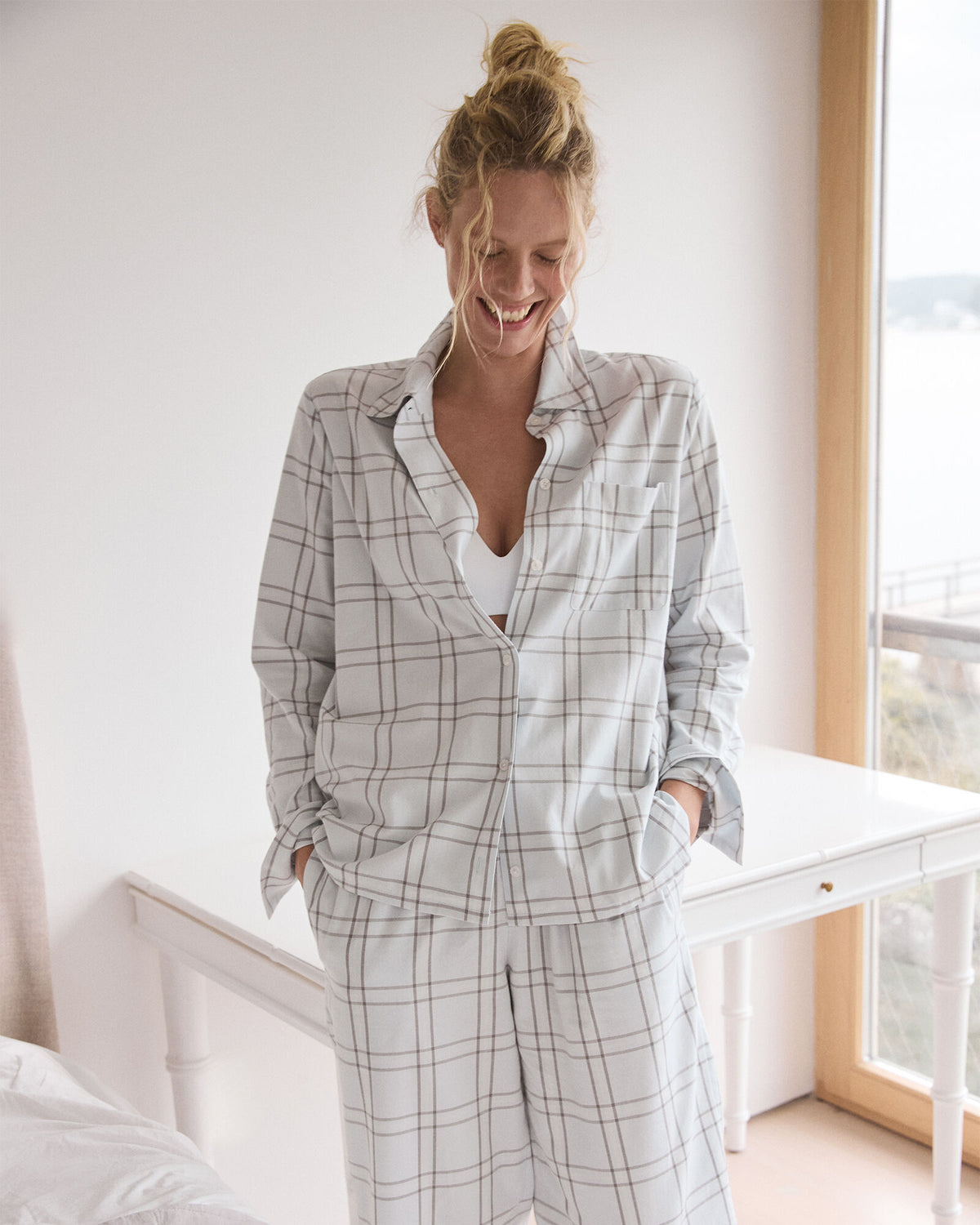 Talbots LIGHTWEIGHT FLANNEL WINDOWPANE PAJAMA TOP