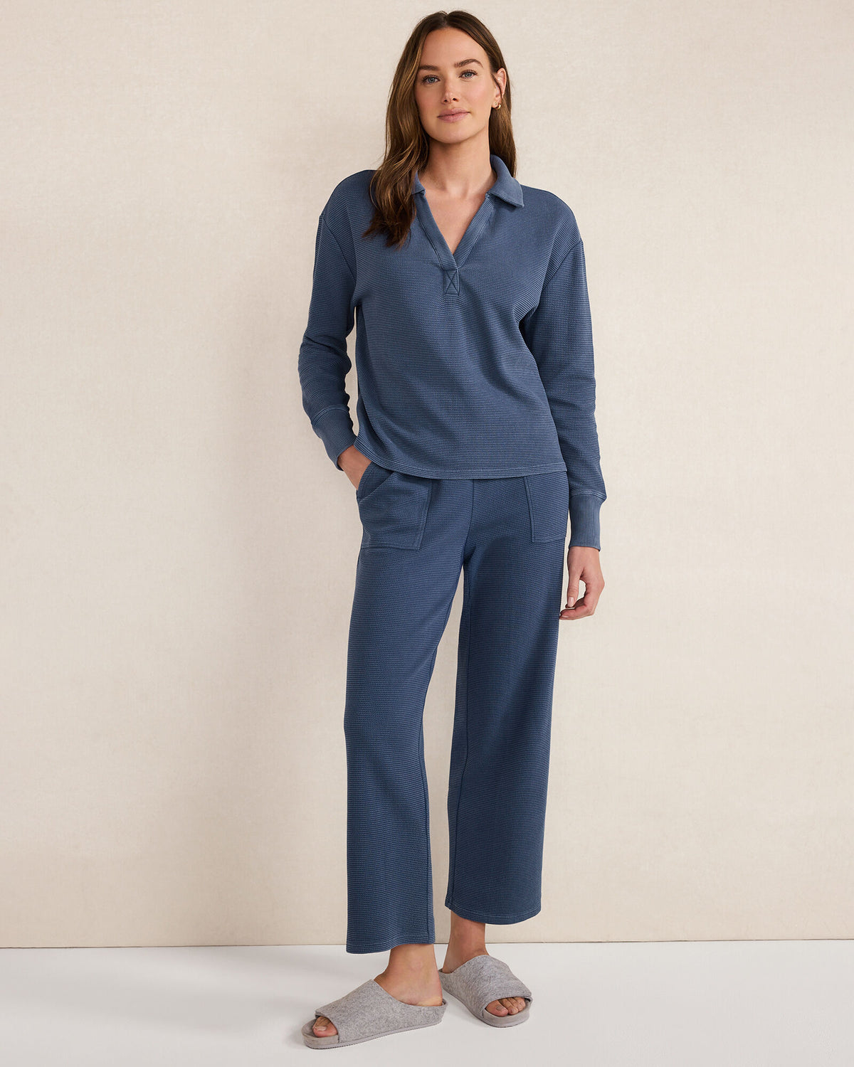 Talbots ORGANIC COTTON WAFFLE JOHNNY COLLAR TOP
