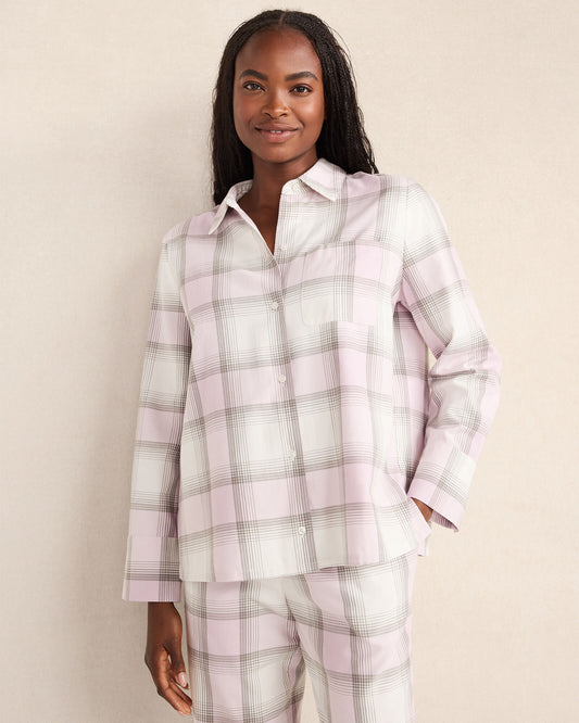 Talbots LIGHTWEIGHT FLANNEL FROSTED PLAID PAJAMA TOP